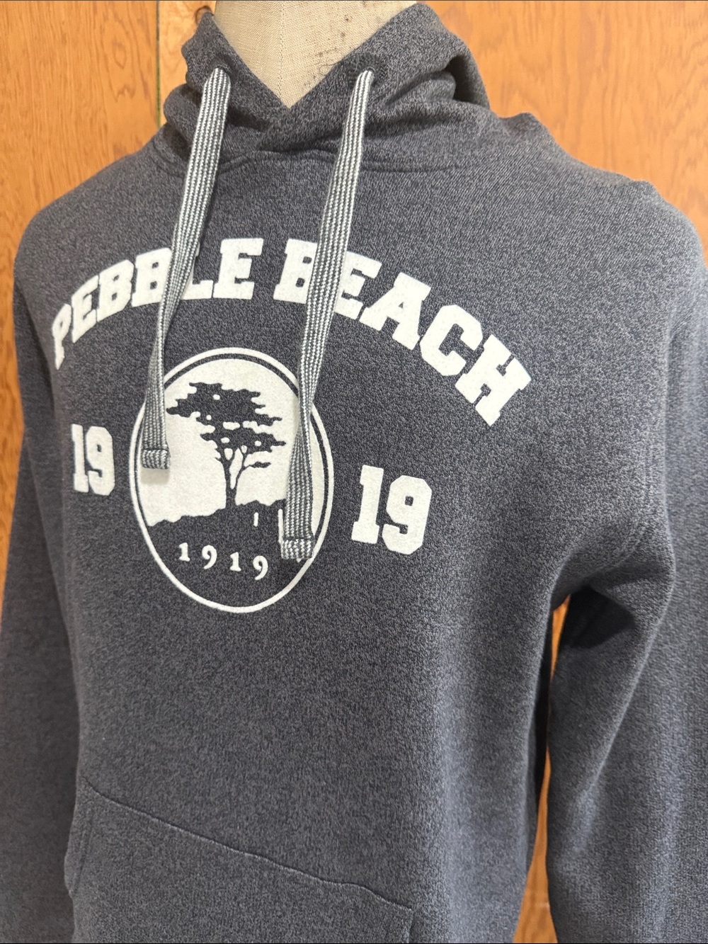 Men’s size medium Pebble Beach Charcoal Gray Pullover Hoodie with White Logo